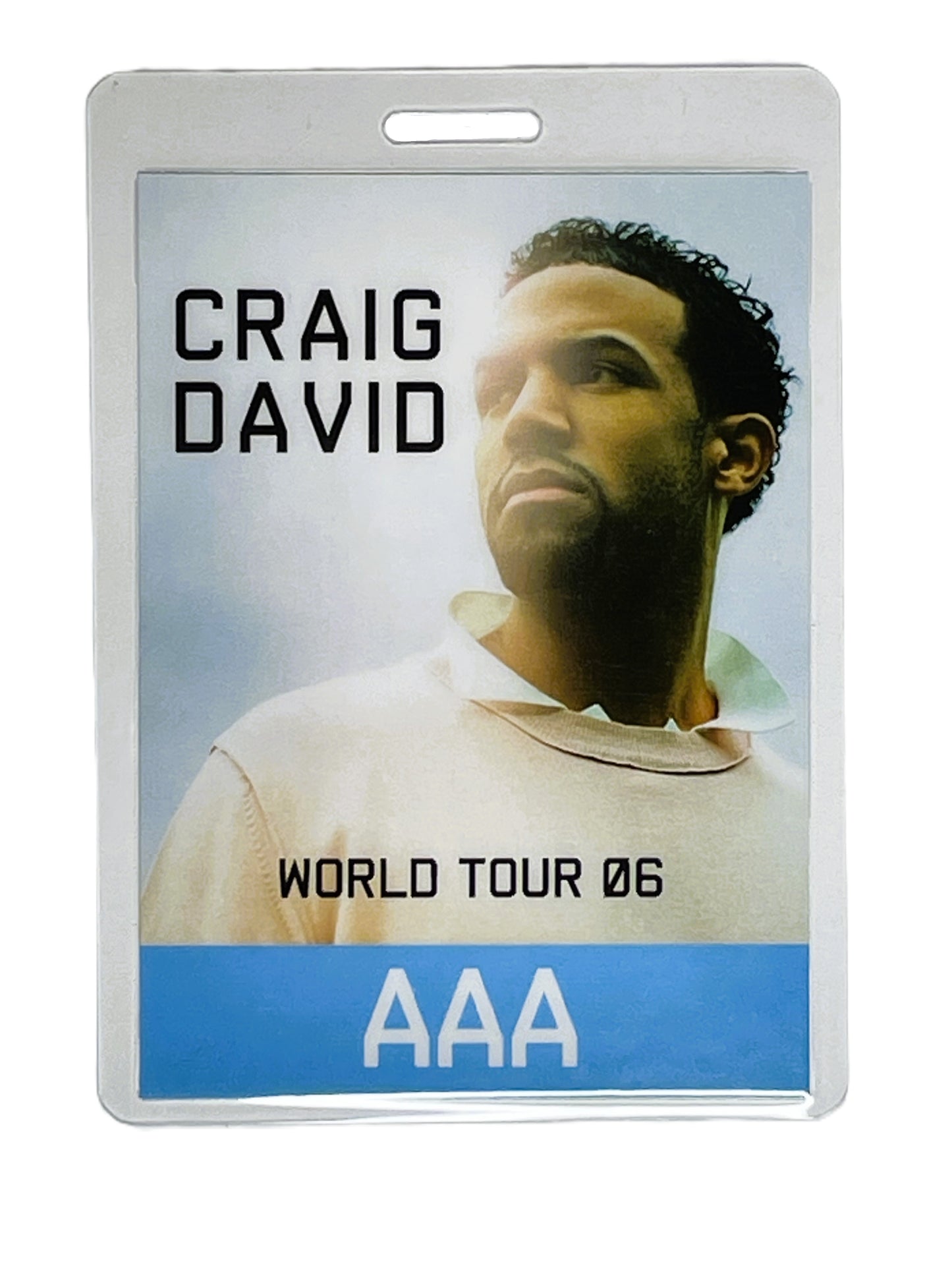 Craig David concert pass with a blue border and text