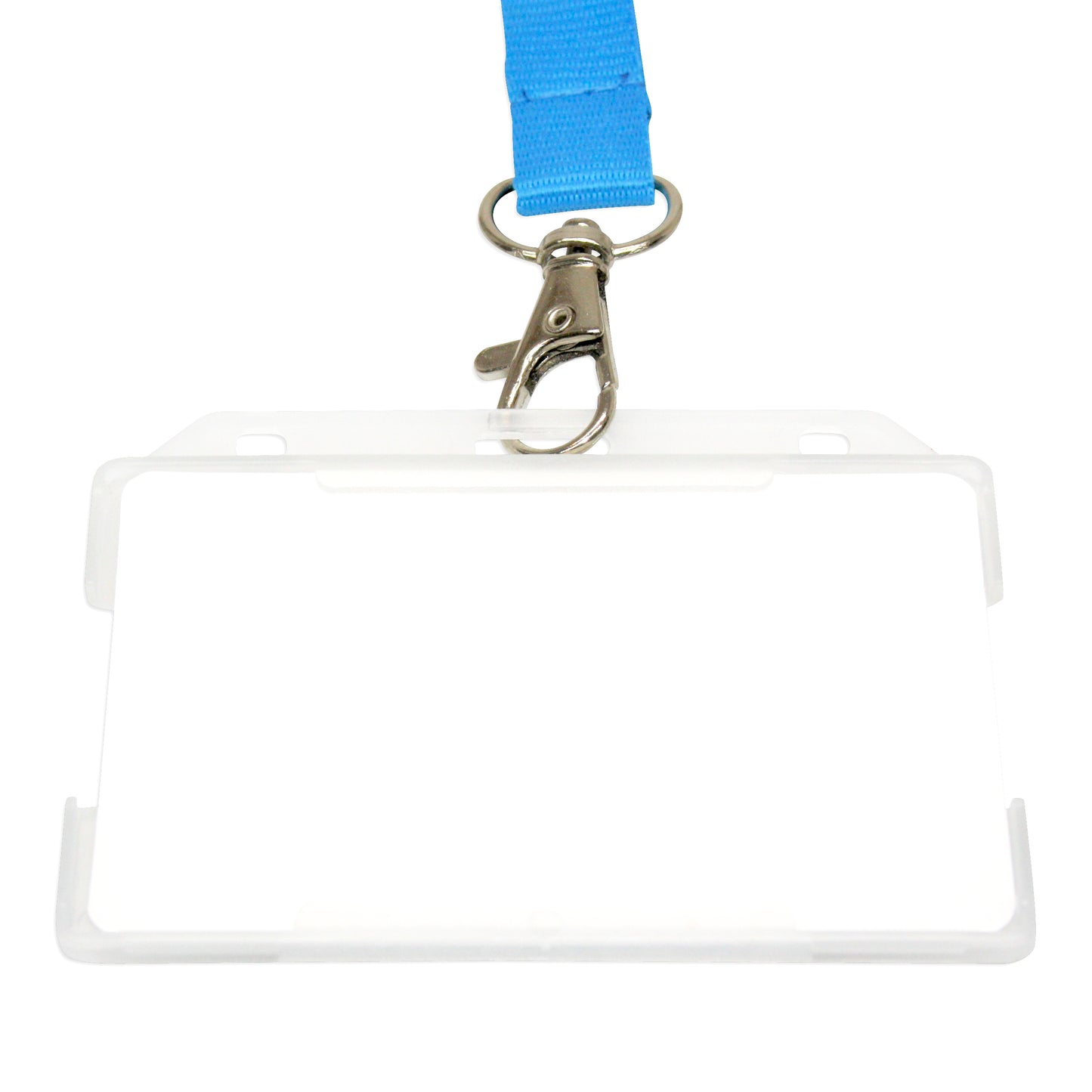 Rigid card holder shown attached to a lanyard