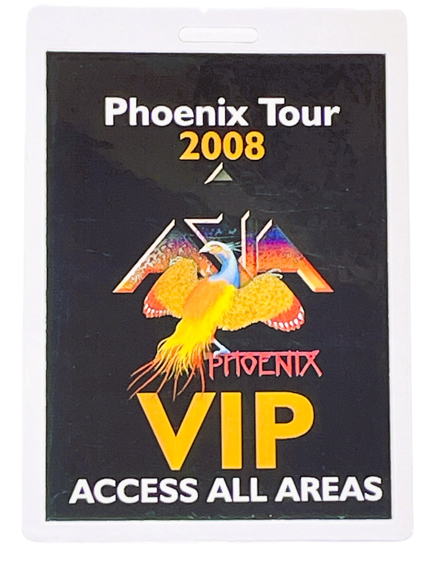 Phoenix Tour 2008 VIP pass with colorful design on a black background