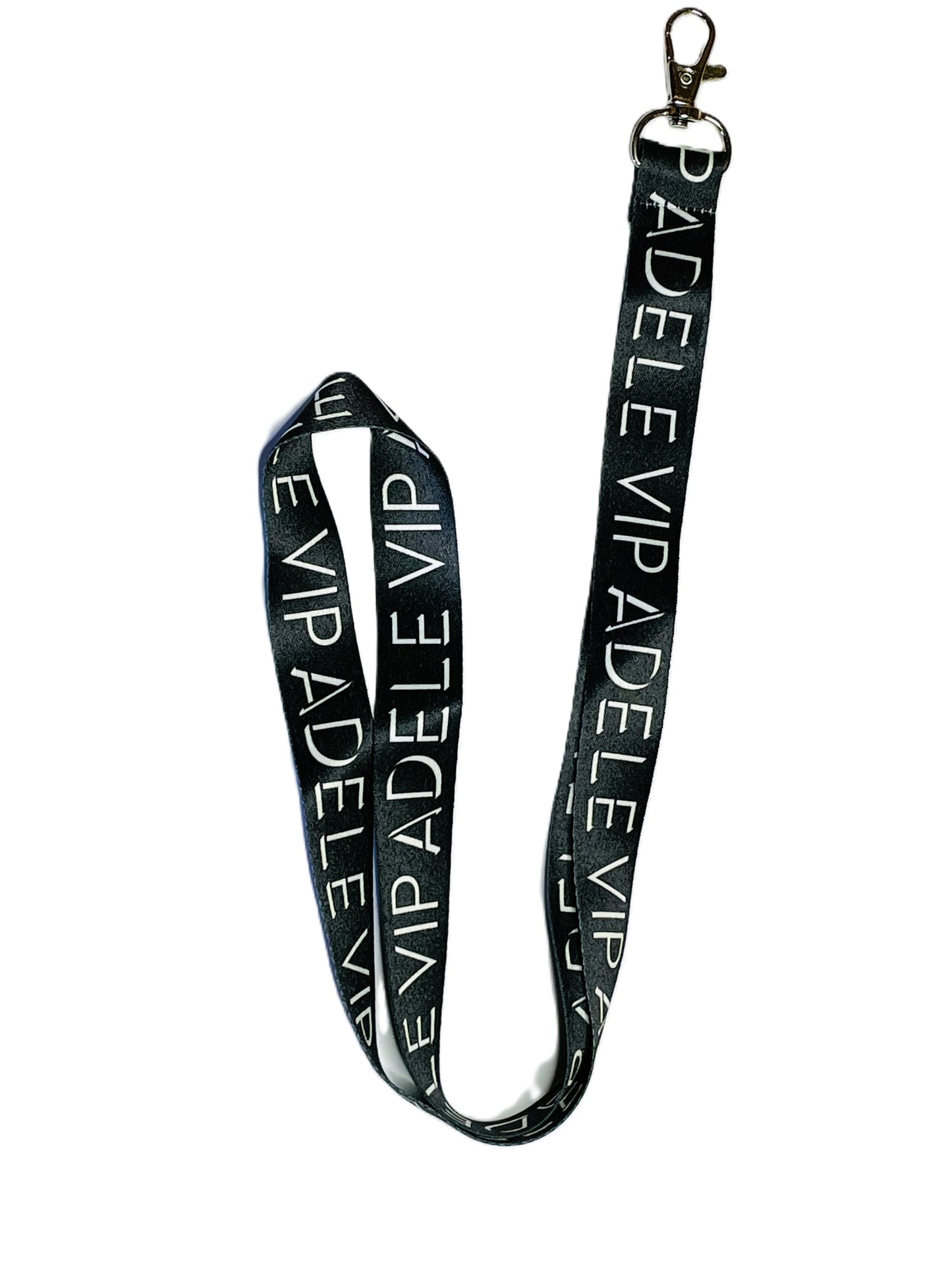 Black lanyard with 'ADELE VIP' text in white.