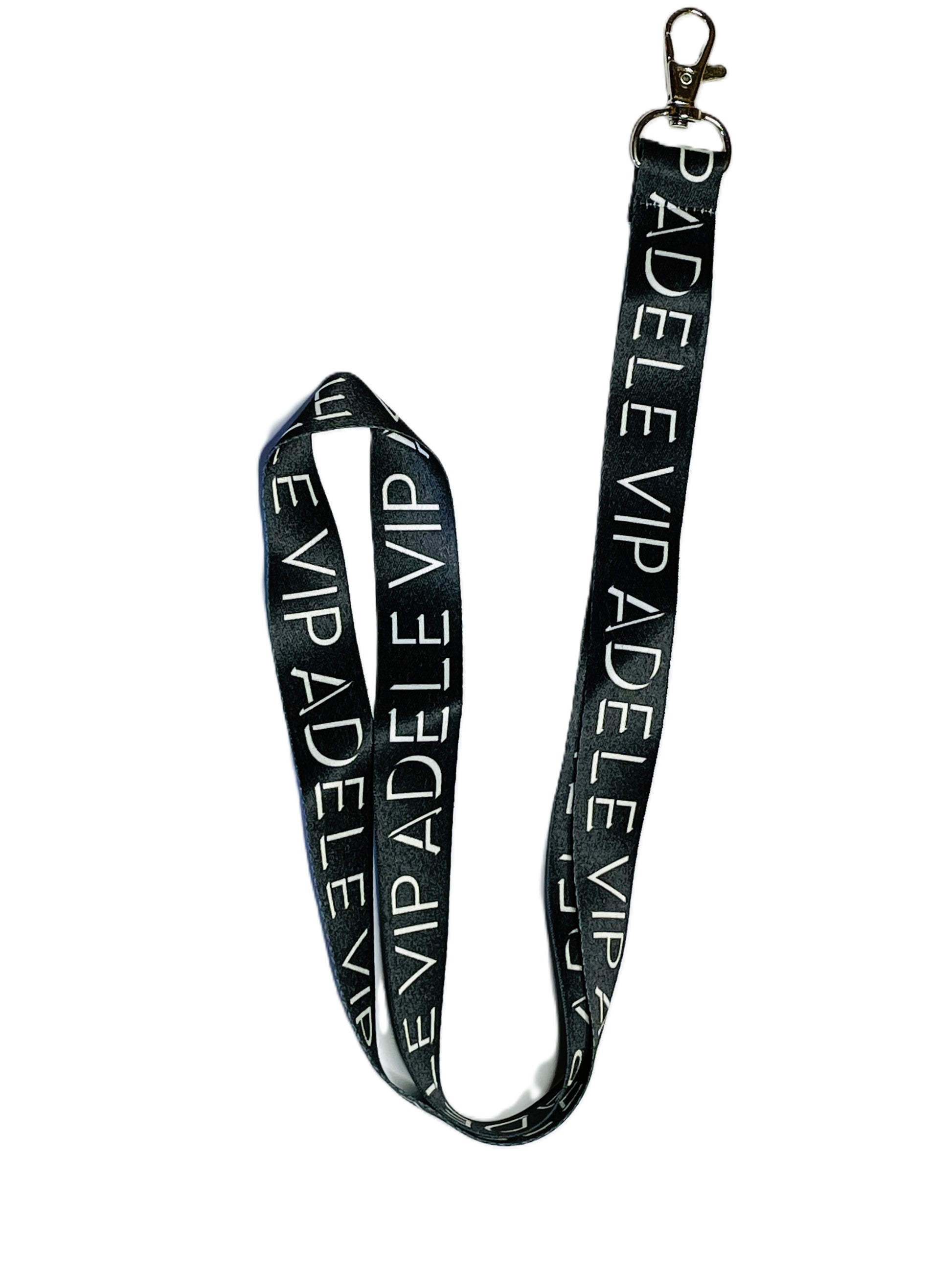 Black lanyard with 'ADELE VIP' text in white.
