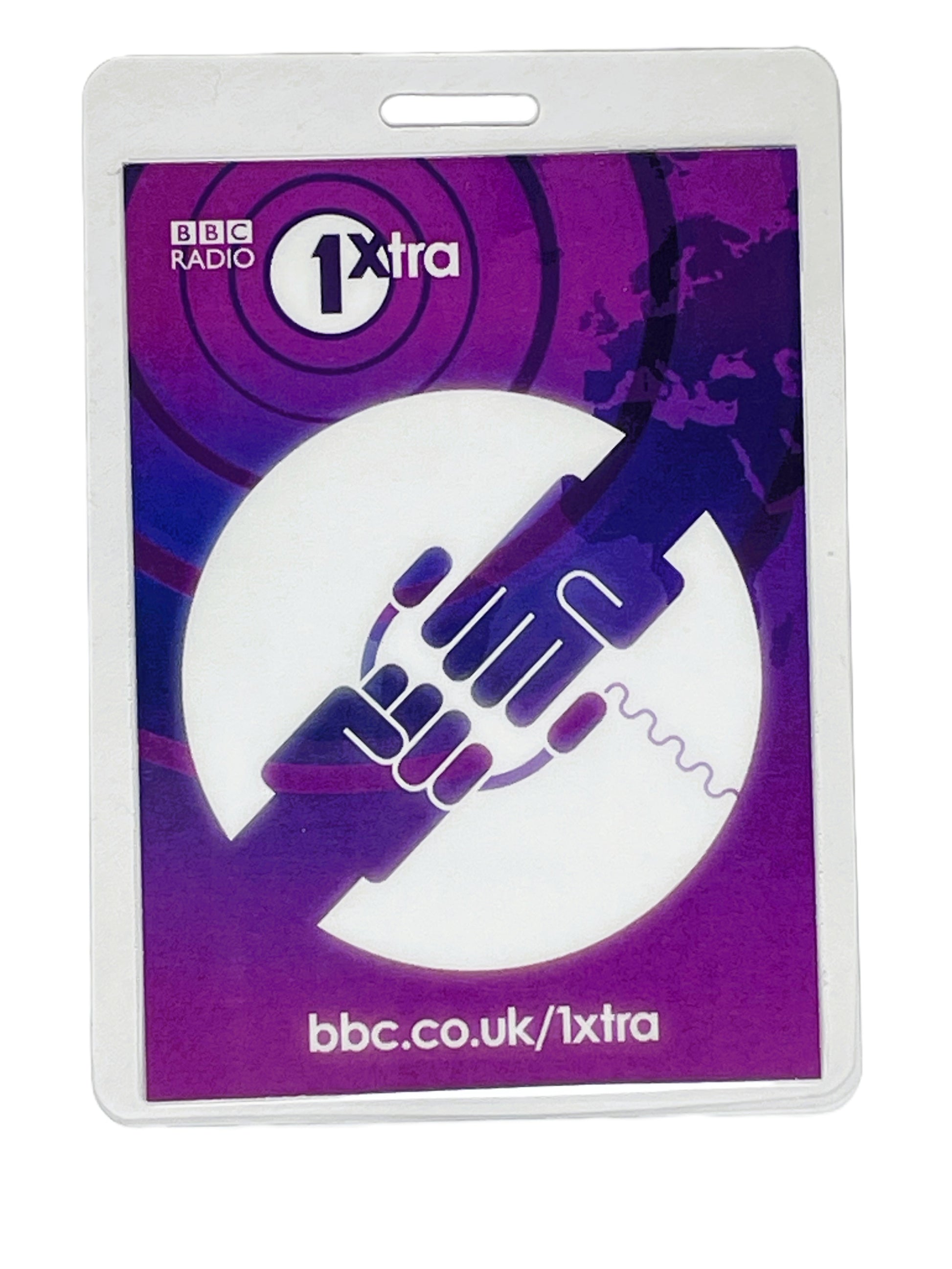BBC Radio 1xtra branded card with purple and white design