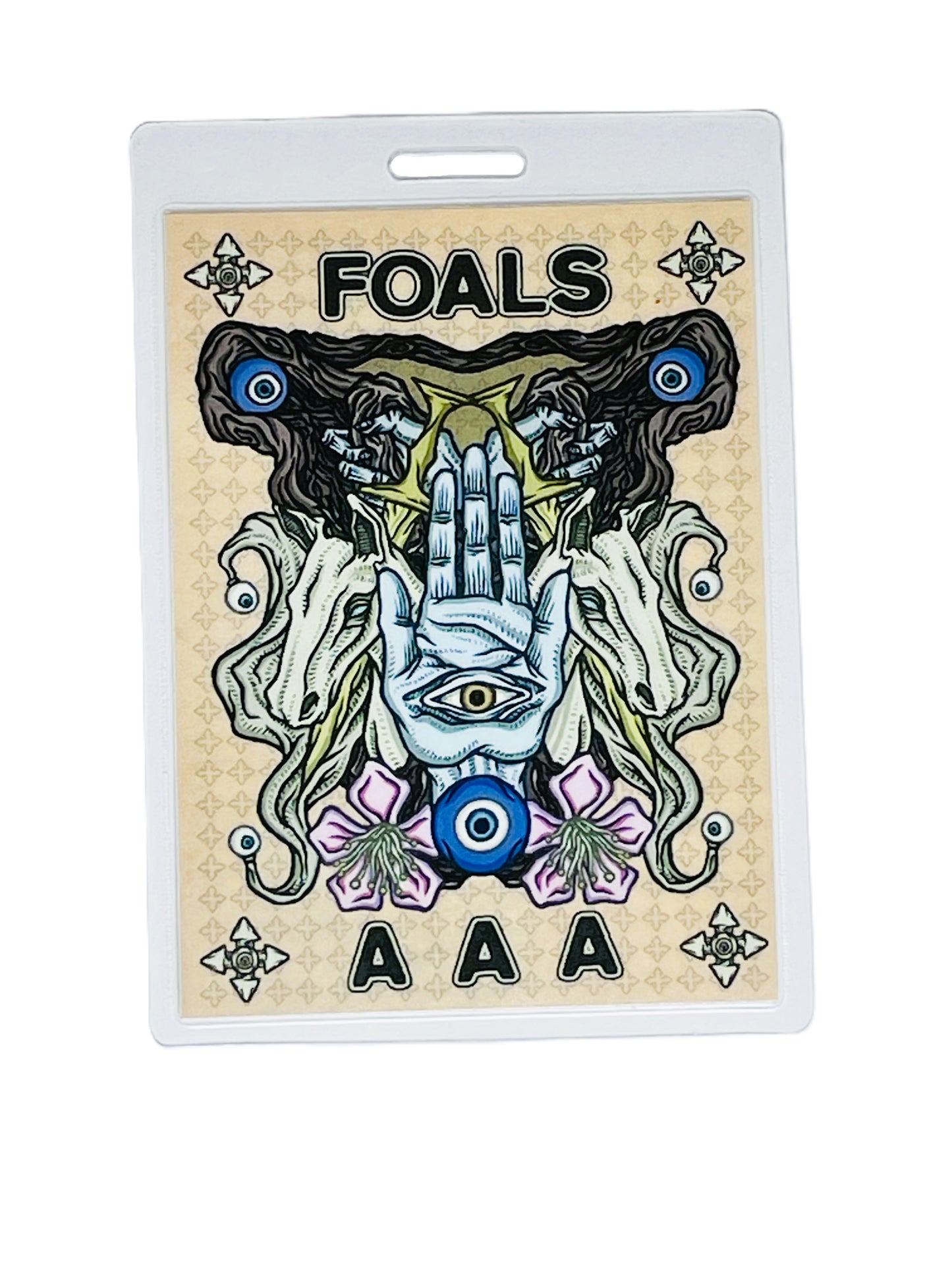 Foals concert ticket with artistic design and 'AAA' text on a beige background