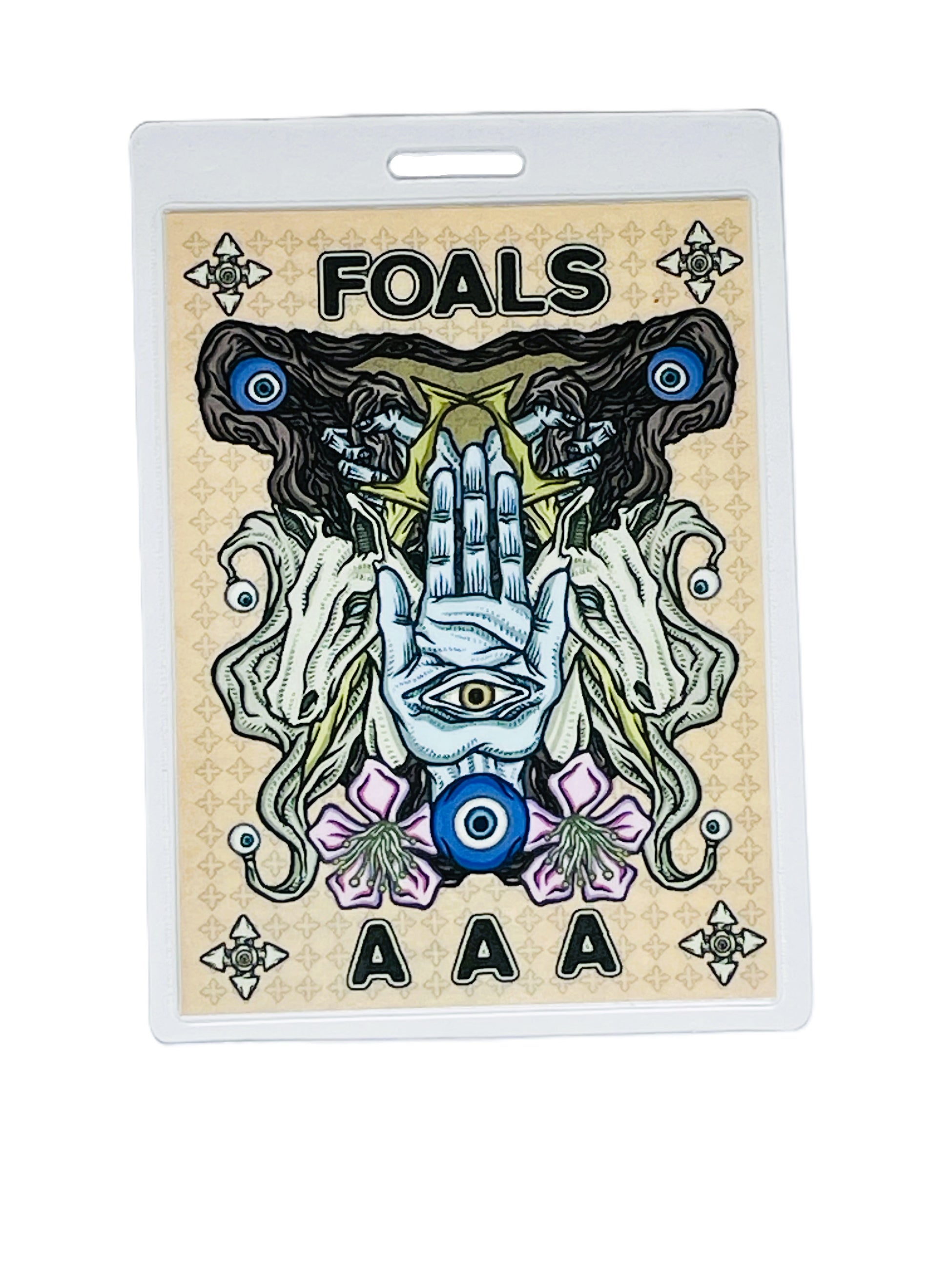 Foals concert ticket with artistic design and 'AAA' text on a beige background