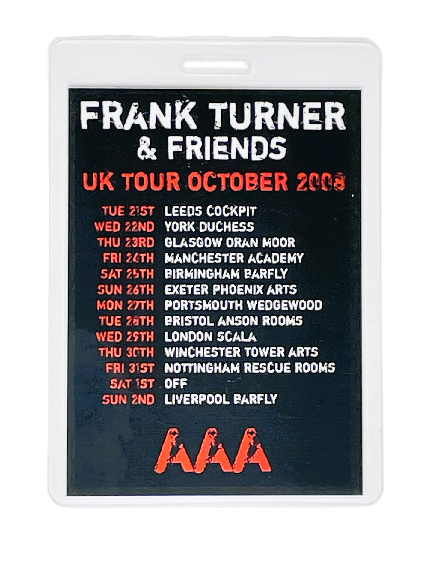 Frank Turner & Friends UK tour pass for October 2008 with event details.