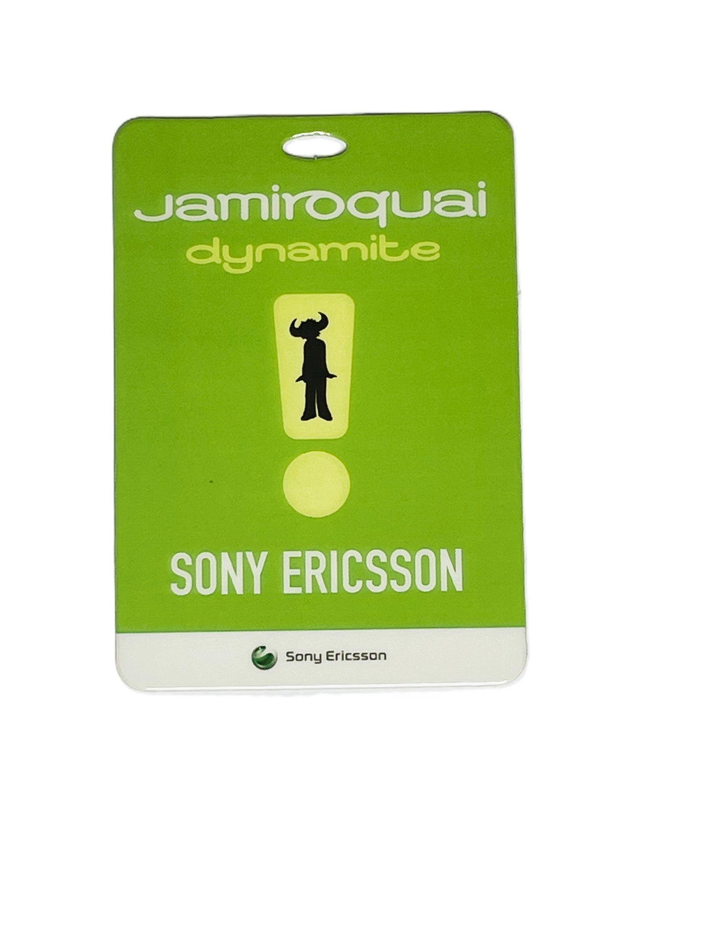 Green Sony Ericsson pass with Jamiroquai 'Dynamite' design .
