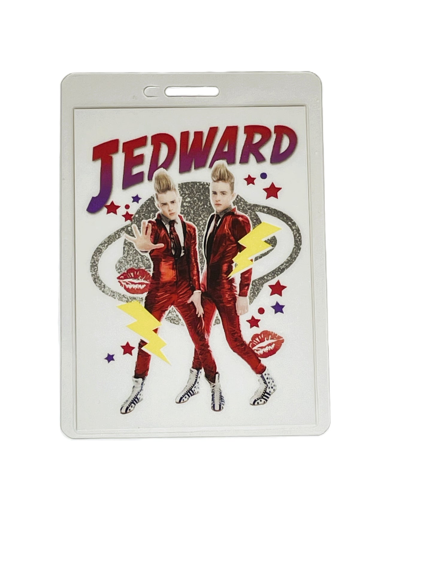 Laminated ID card with 'Jedward' design on a white background