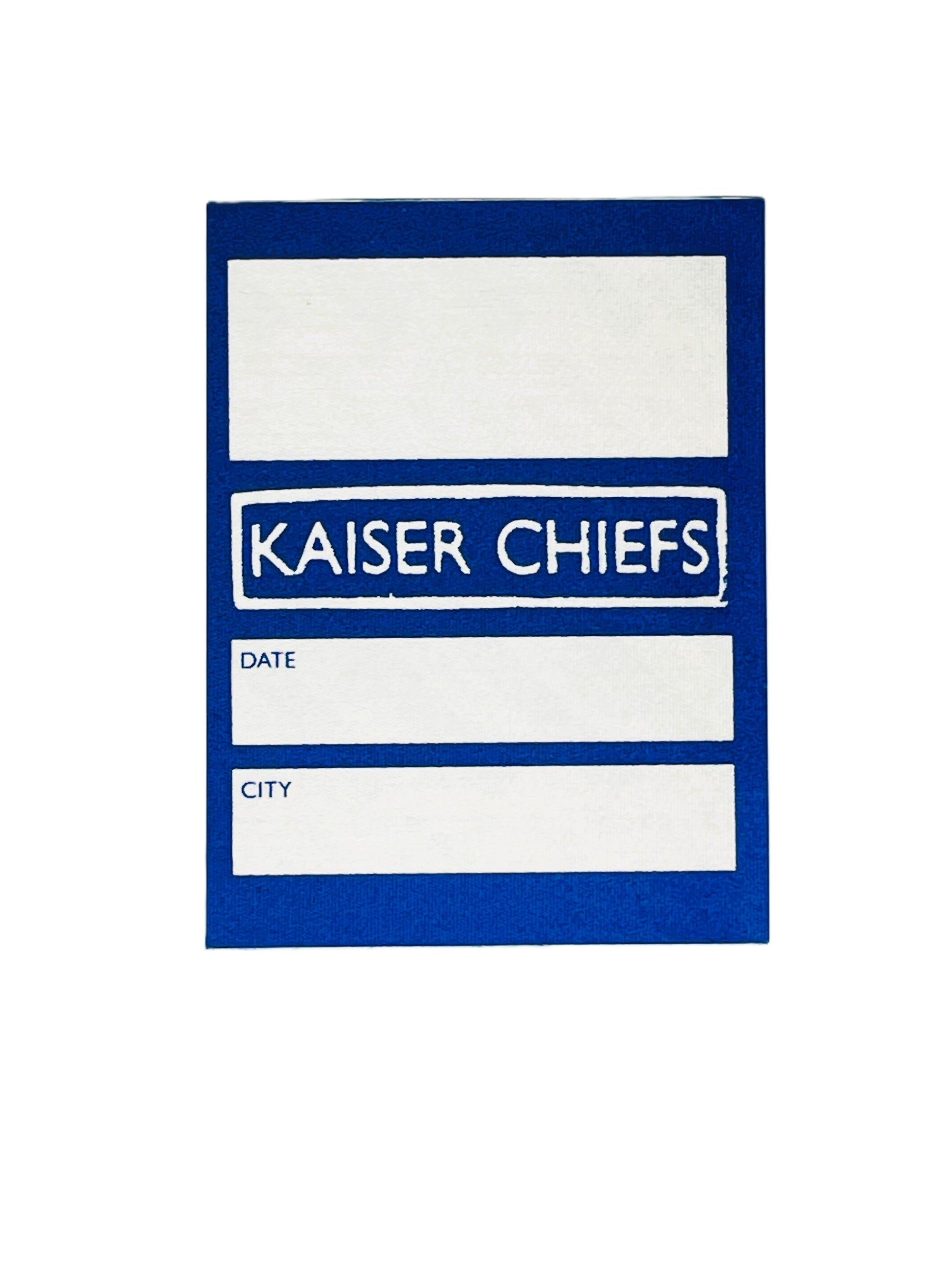 Sticky pass with 'Kaiser Chiefs' text on a blue border