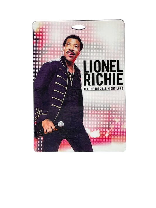 Lionel Richie promotional pass with his name and 'All the Hits All Night Long' text on a white background.
