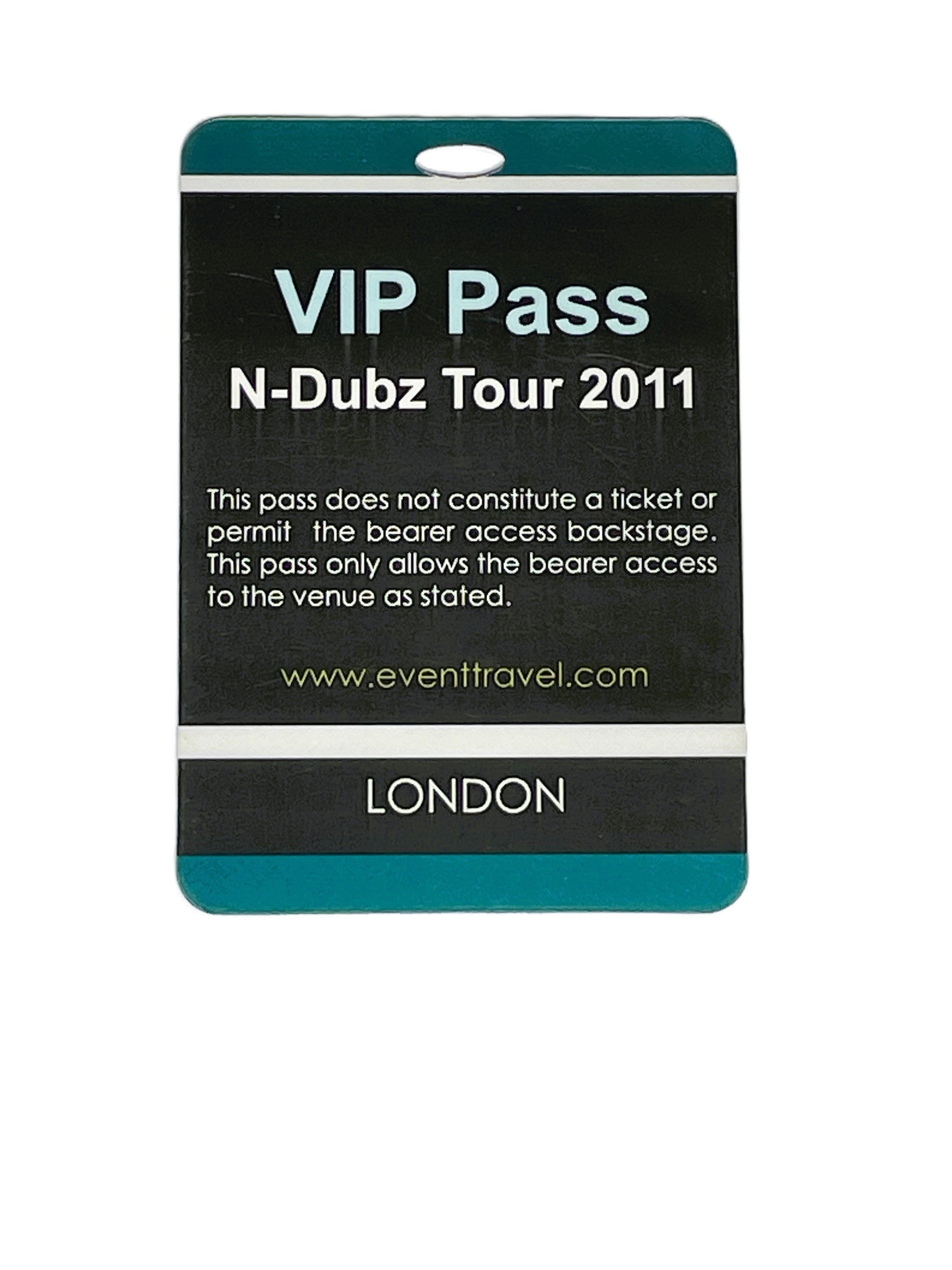 VIP pass for N-Dubz Tour 2011 with event details on a black background