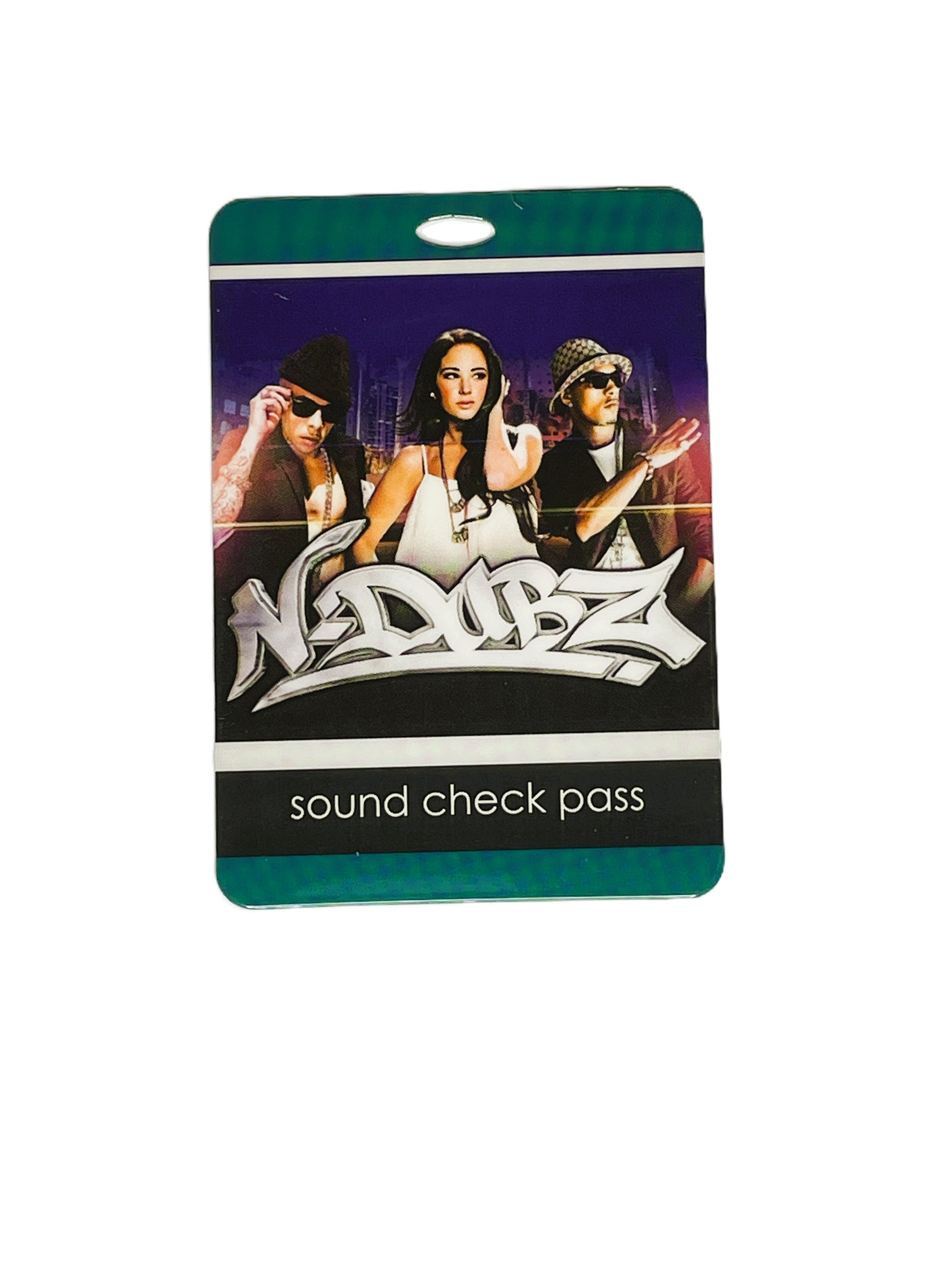 Sound check pass with 'N-Dubz' branding featuring the band