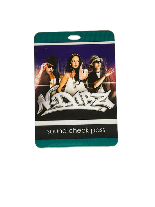 Sound check pass with 'N-Dubz' branding featuring the band