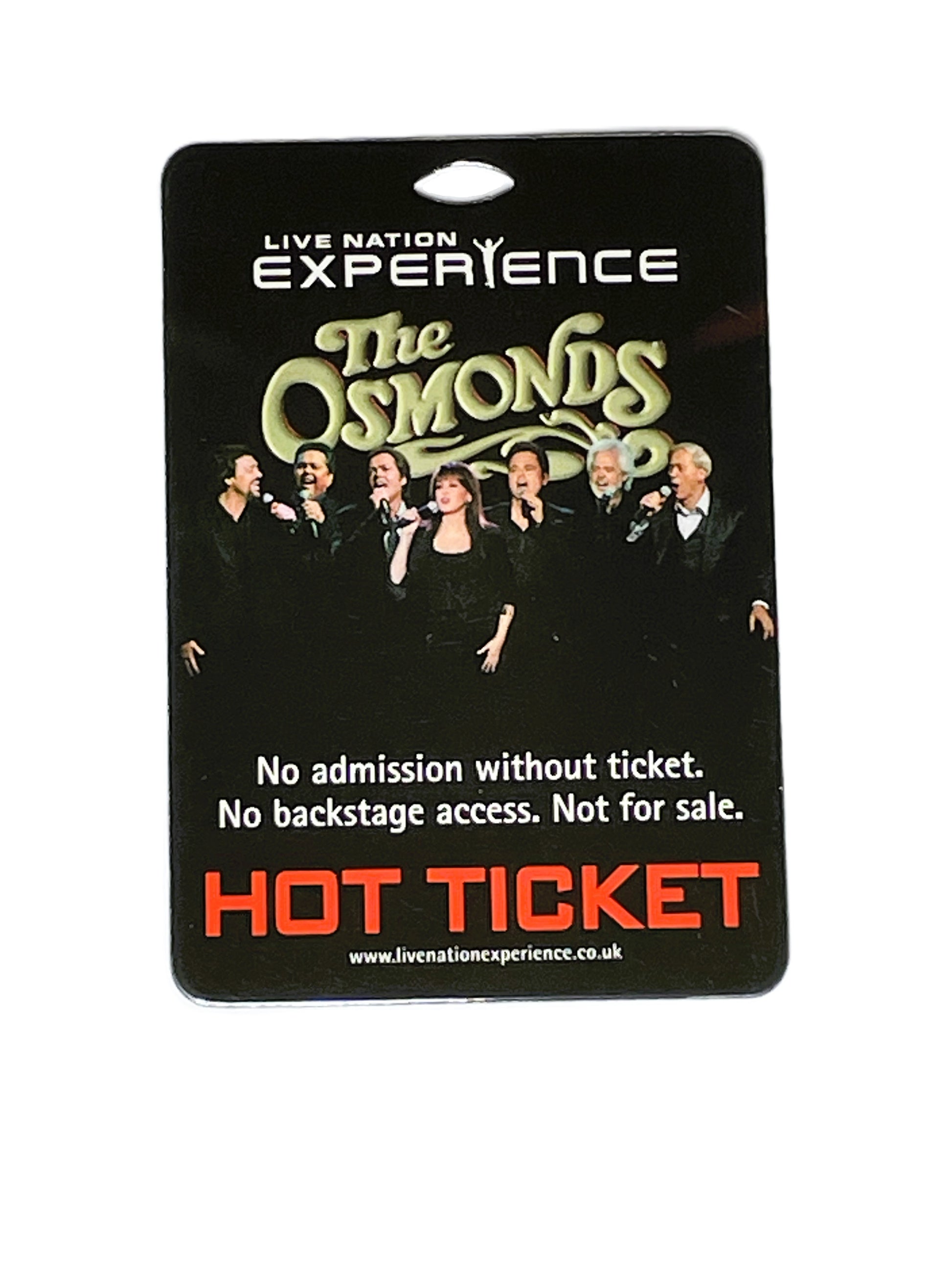 Live Nation Experience Osmonds concert ticket with band image on a black background