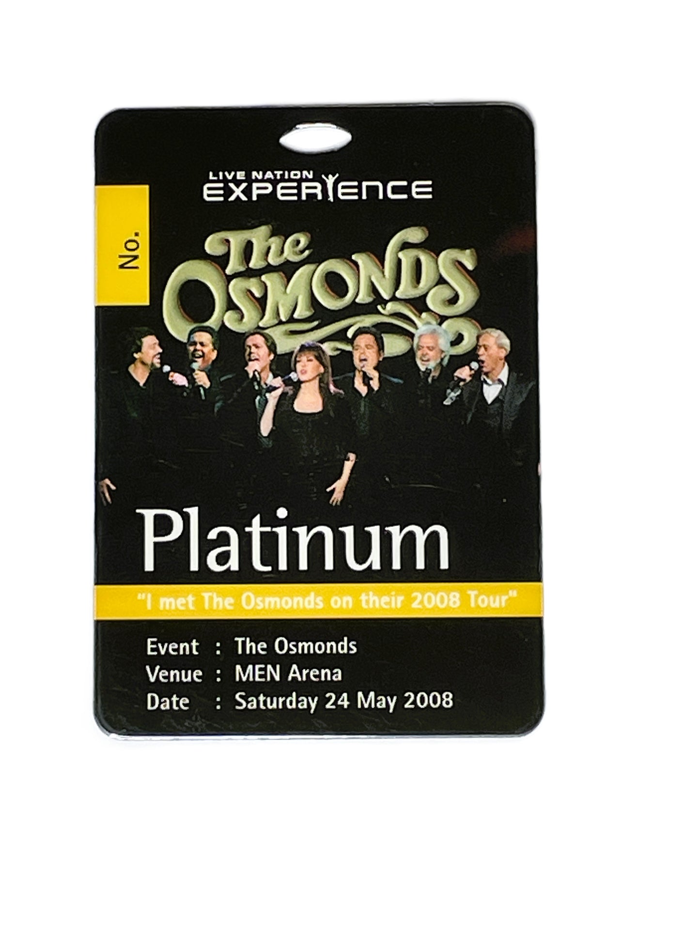 Memorabilia pass featuring The Osmonds with event details 