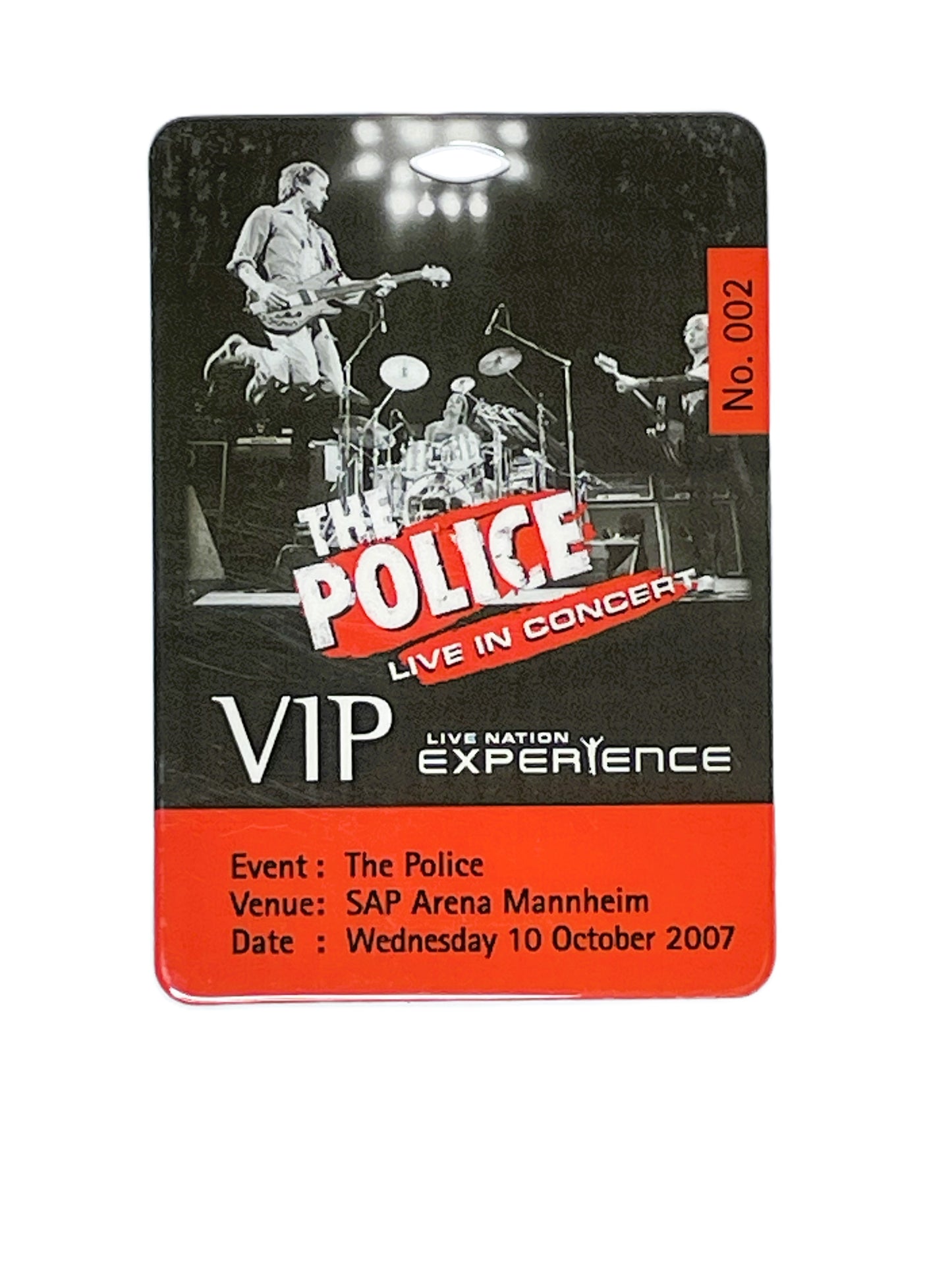 VIP concert pass for The Police live in concert at SAP Arena Mannheim on 10 October 2007.