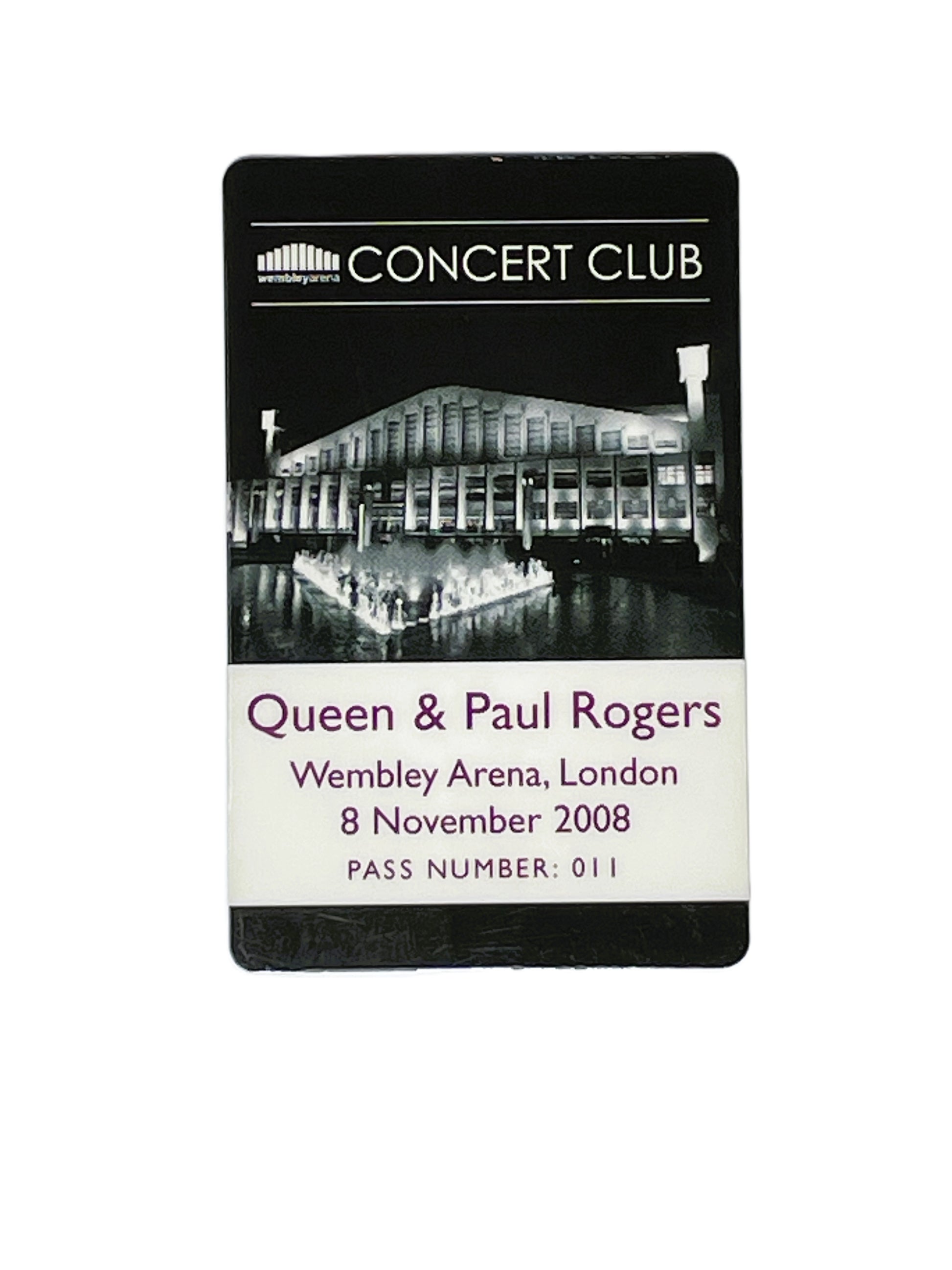 Concert pass for Queen & Paul Rogers at Wembley Arena, London on 8 November 2008.