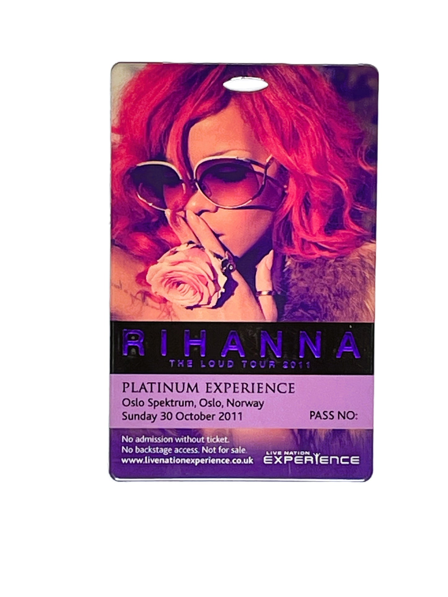 Rihanna concert pass with colorful design and text