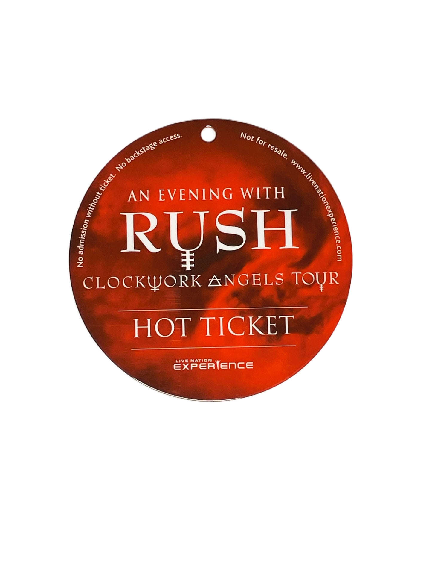 Round red pass  for 'An Evening with Rush' Clockwork Angels Tour 