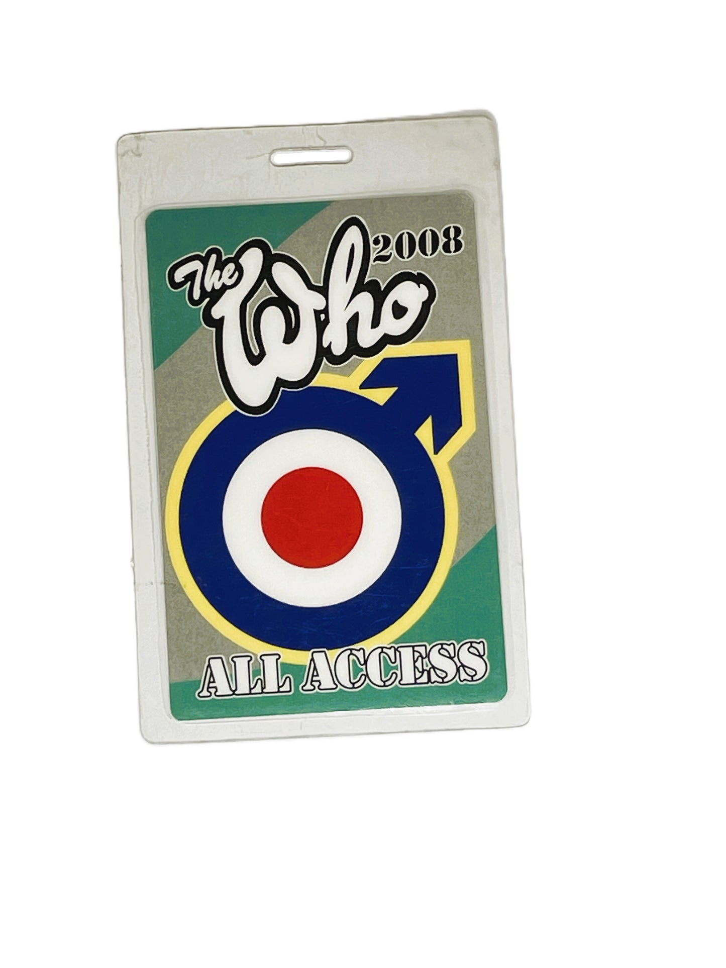 Laminated 'All Access' pass with The Who logo and text on a white background