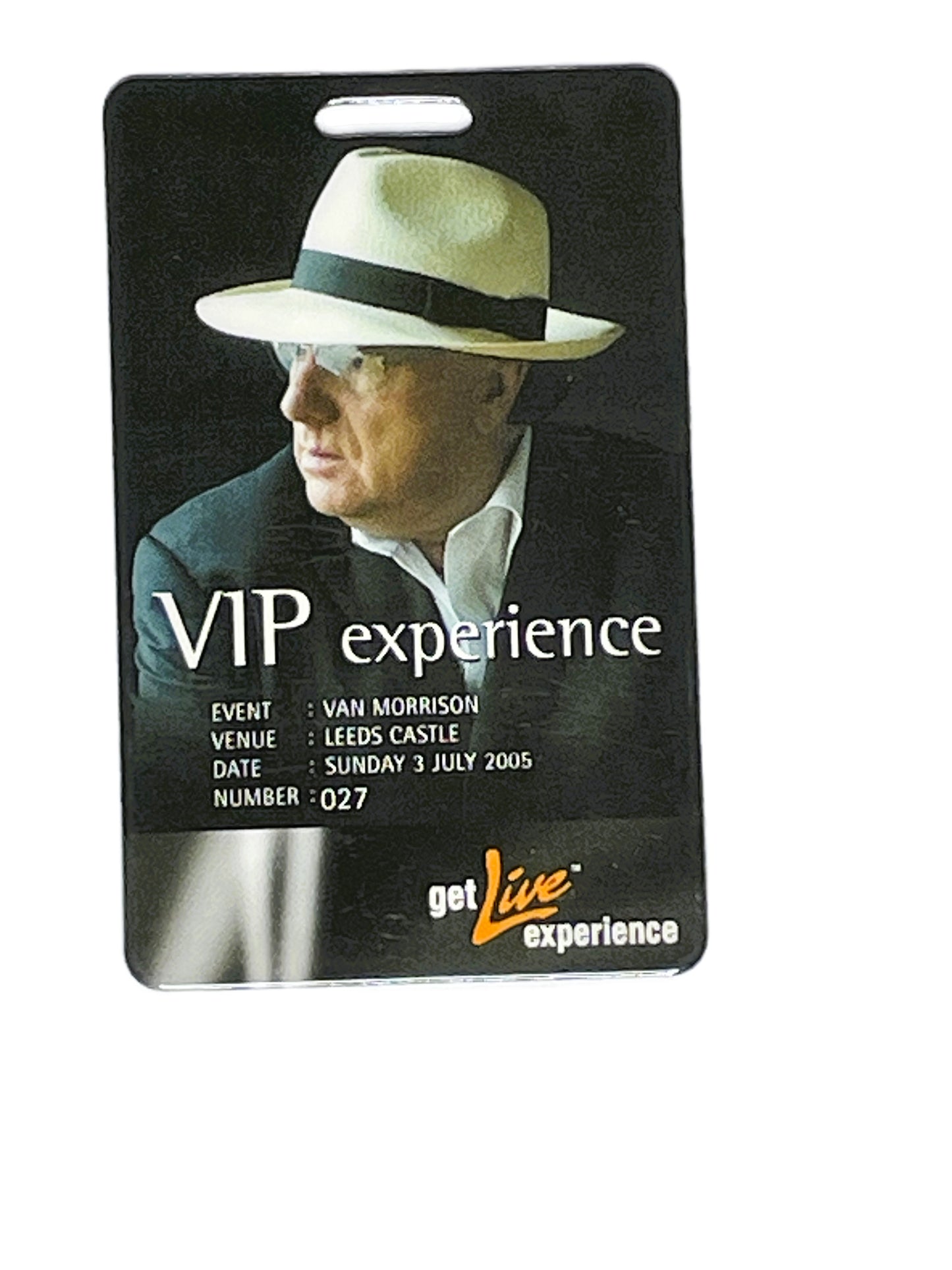 pass with a picture of Van Morrison in a hat