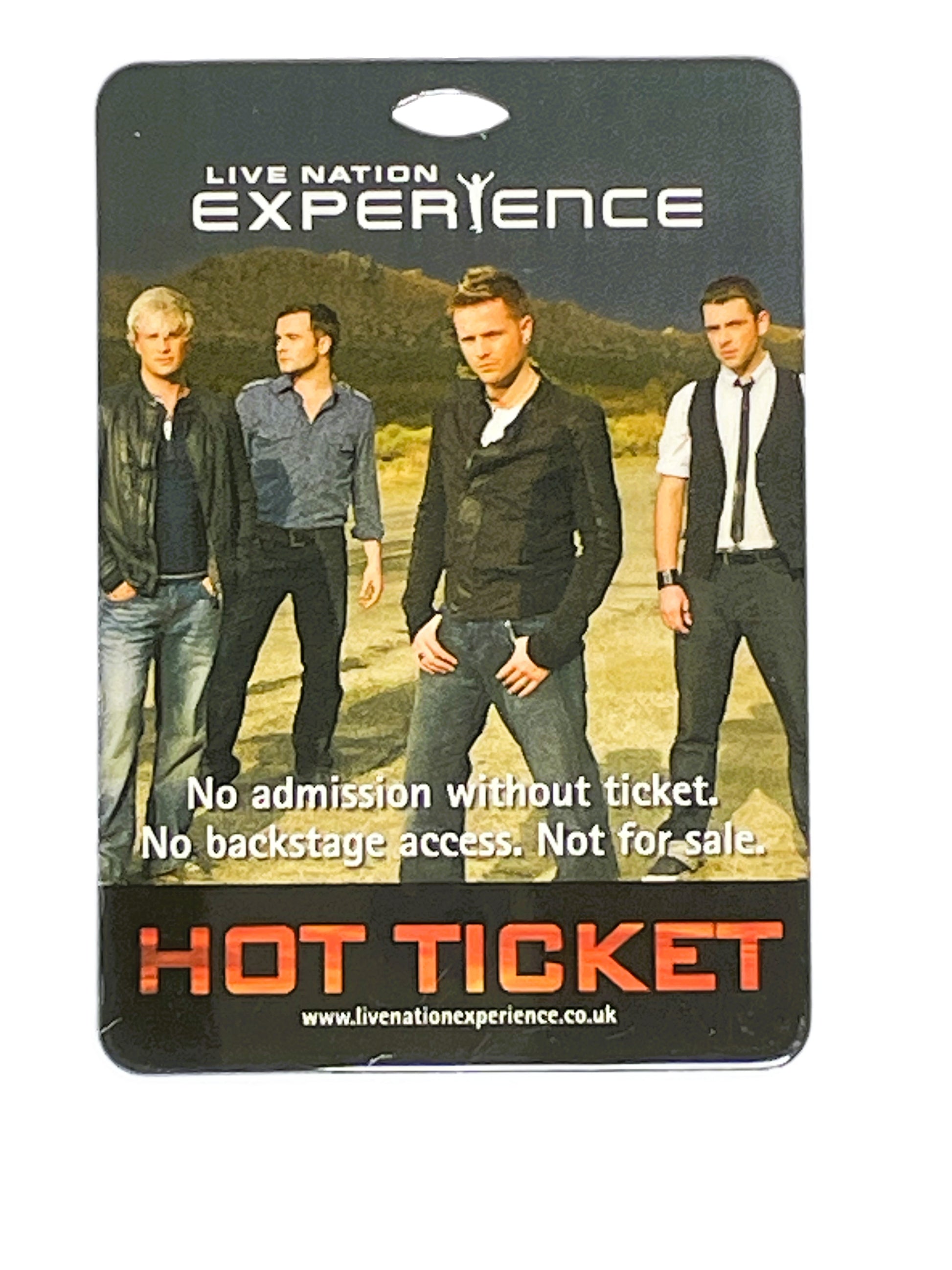 Live Nation Experience hot ticket card with four men in a scenic background