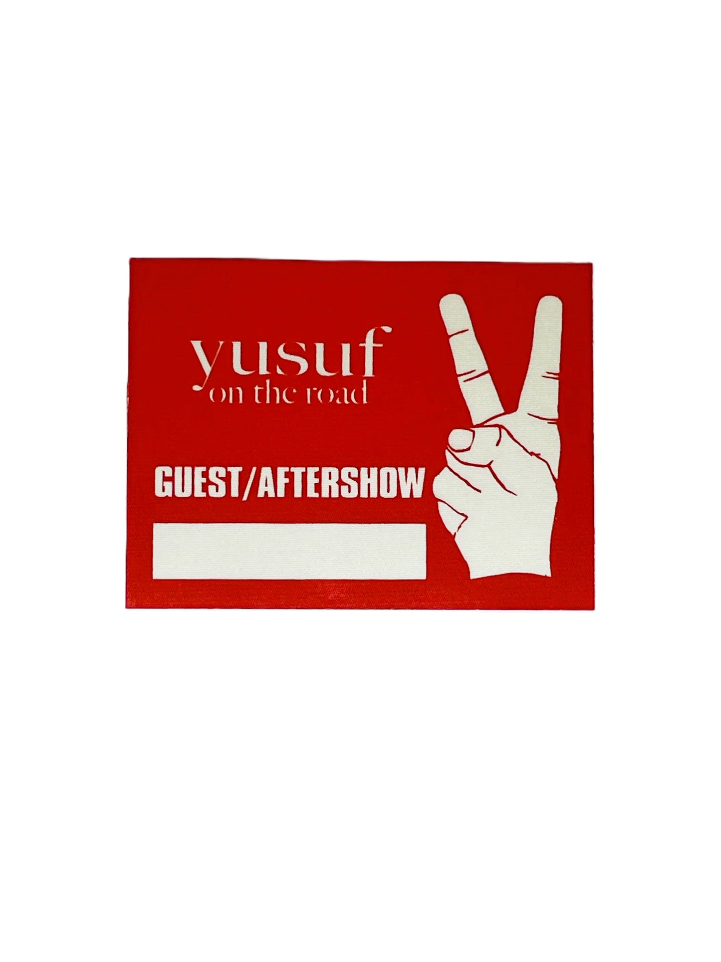 Red sticky with 'Yusuf on the road' text and a hand making a peace sign on a white background