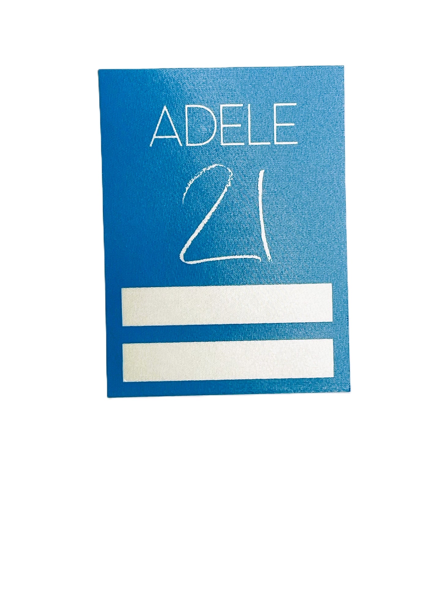 Blue sticky pass with 'ADELE 21' text on a white background